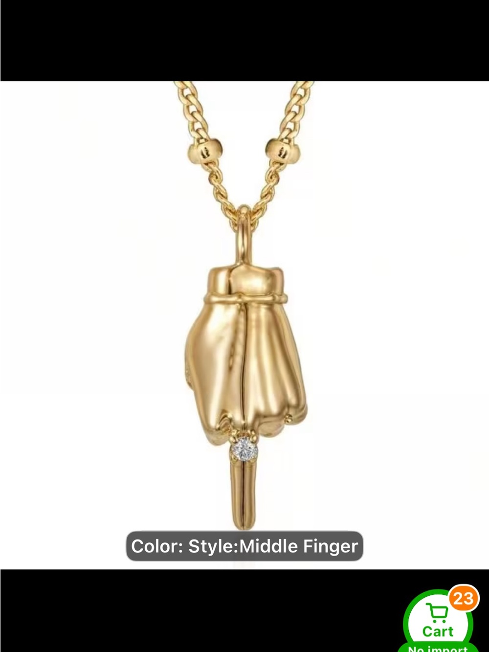 Gold Tone Middle Finger Pendant Necklace - Women's Statement Jewelry